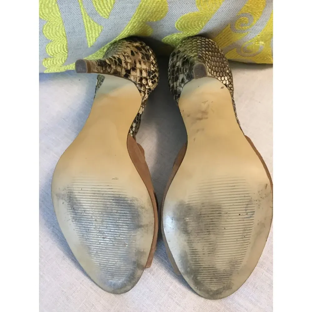 Vtg Steve Madden Tan Leather Suede Faux Snake Skin Open Toe Pump/Heels, SZ 8